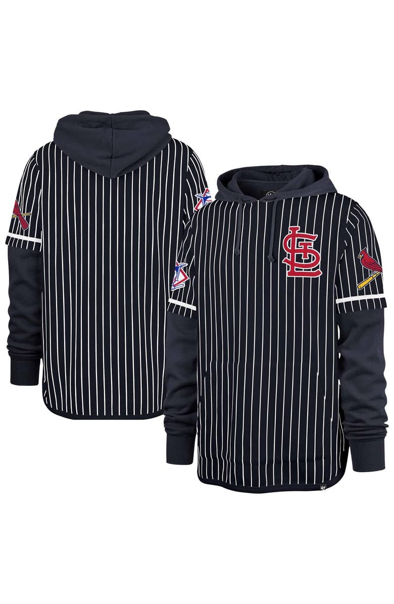 '47 Men's '47  Navy St. Louis Cardinals Pinstripe Double Header Pullover Hoodie, Alternate, color, Navy
