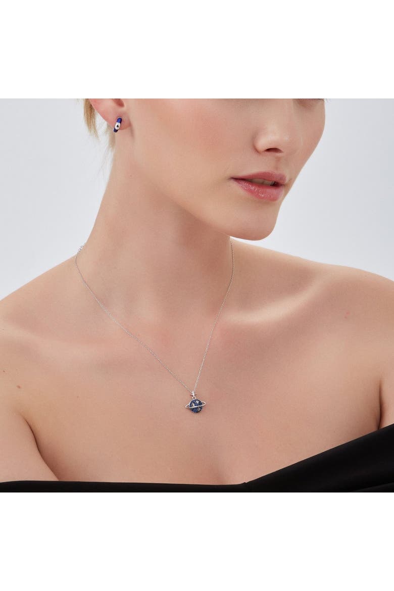 Blue Saturn Jewelled Sterling Silver Necklace, Alternate, color, Silver