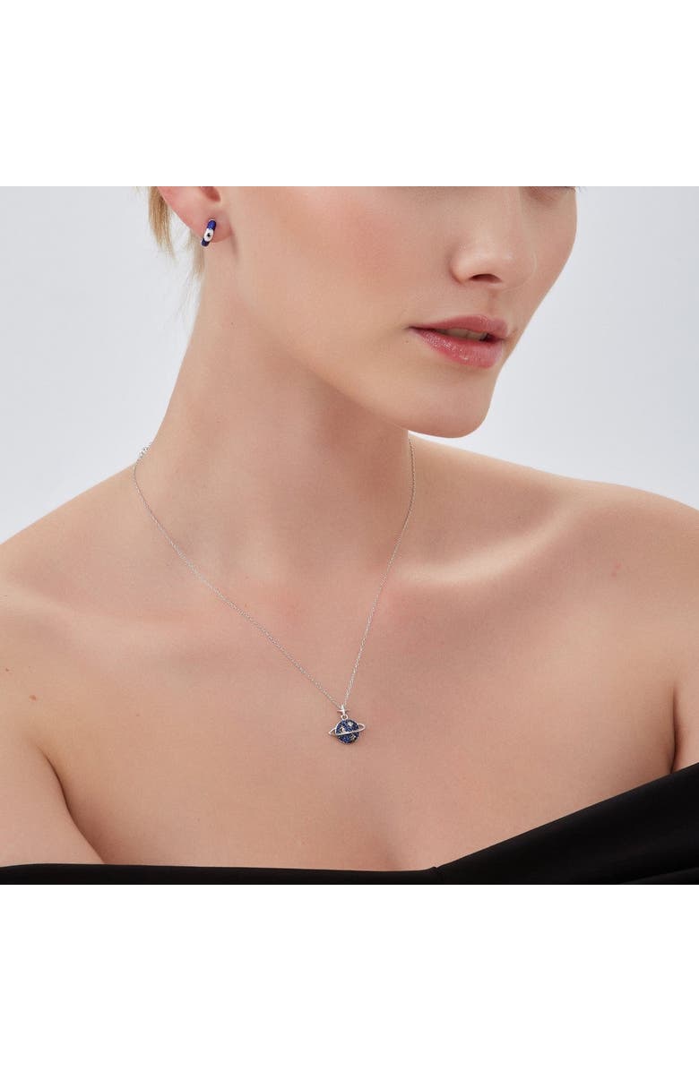 Spero London Blue Saturn Jewelled Sterling Silver Necklace, Alternate, color, Silver