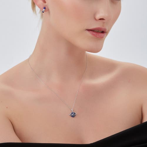 Spero London Blue Saturn Jewelled Sterling Silver Necklace In Metallic