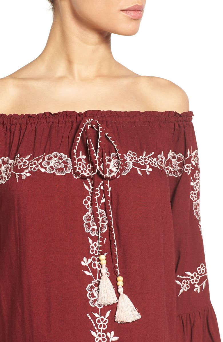 Fillyboo 'Finding California' Embroidered Off the Shoulder Maternity Dress, Alternate, color, 