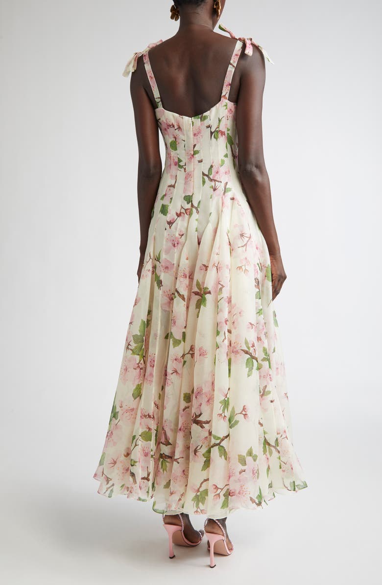 Oscar de la Renta Cherry Blossom Print Pleated Organza, Alternate, color, Pink/ Ivory