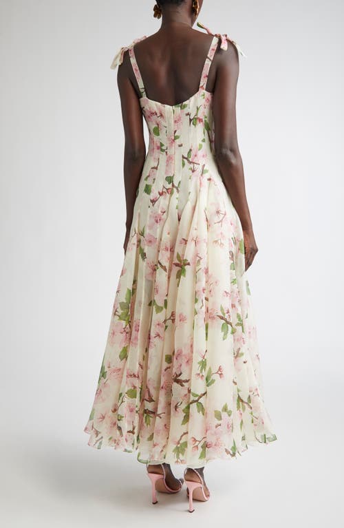 Oscar De La Renta Cherry Blossom Print Pleated Organza