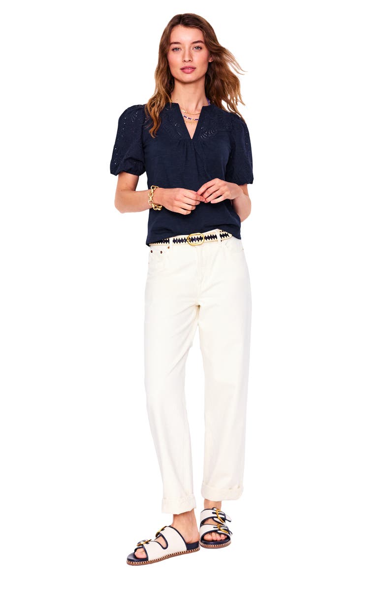 Boden Dolly Embroidered Eyelet Cotton Puff Sleeve Top, Alternate, color,