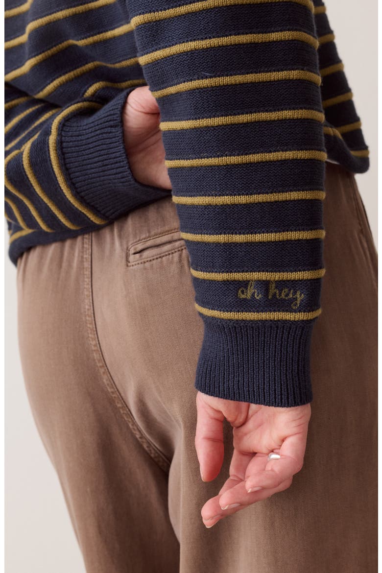 Mid Guage Cotton Rugby Polo Sweater, Alternate, color, TWILIGHT AND GREEN STRIPE