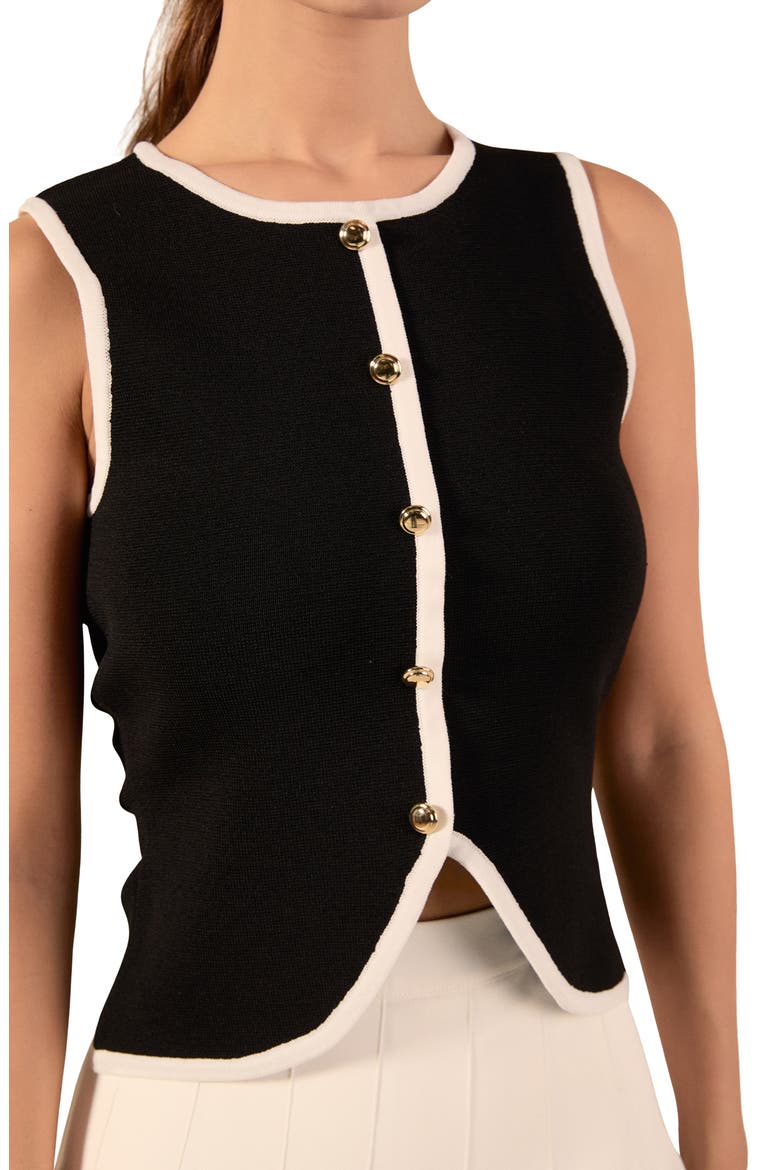 Contrast Knit Vest, Alternate, color, BLACK/ IVORY