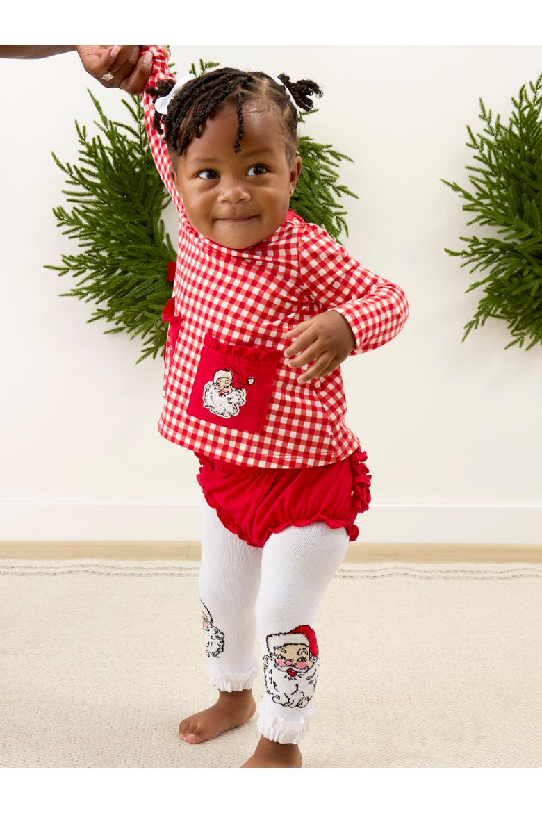 Girls Patterned Footless Ruffle Tights, Alternate, color, Santa Joy