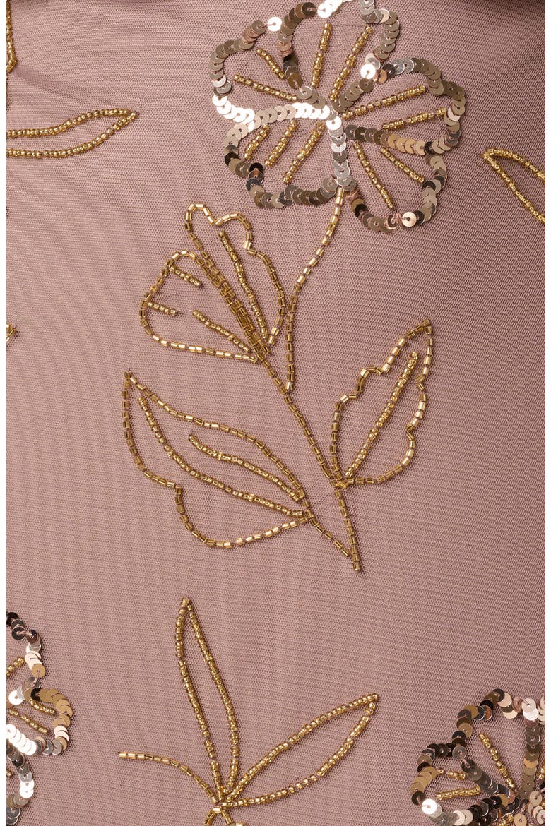 Beaded Floral Sleeveless Blouson Bodice Gown, Alternate, color, STONE