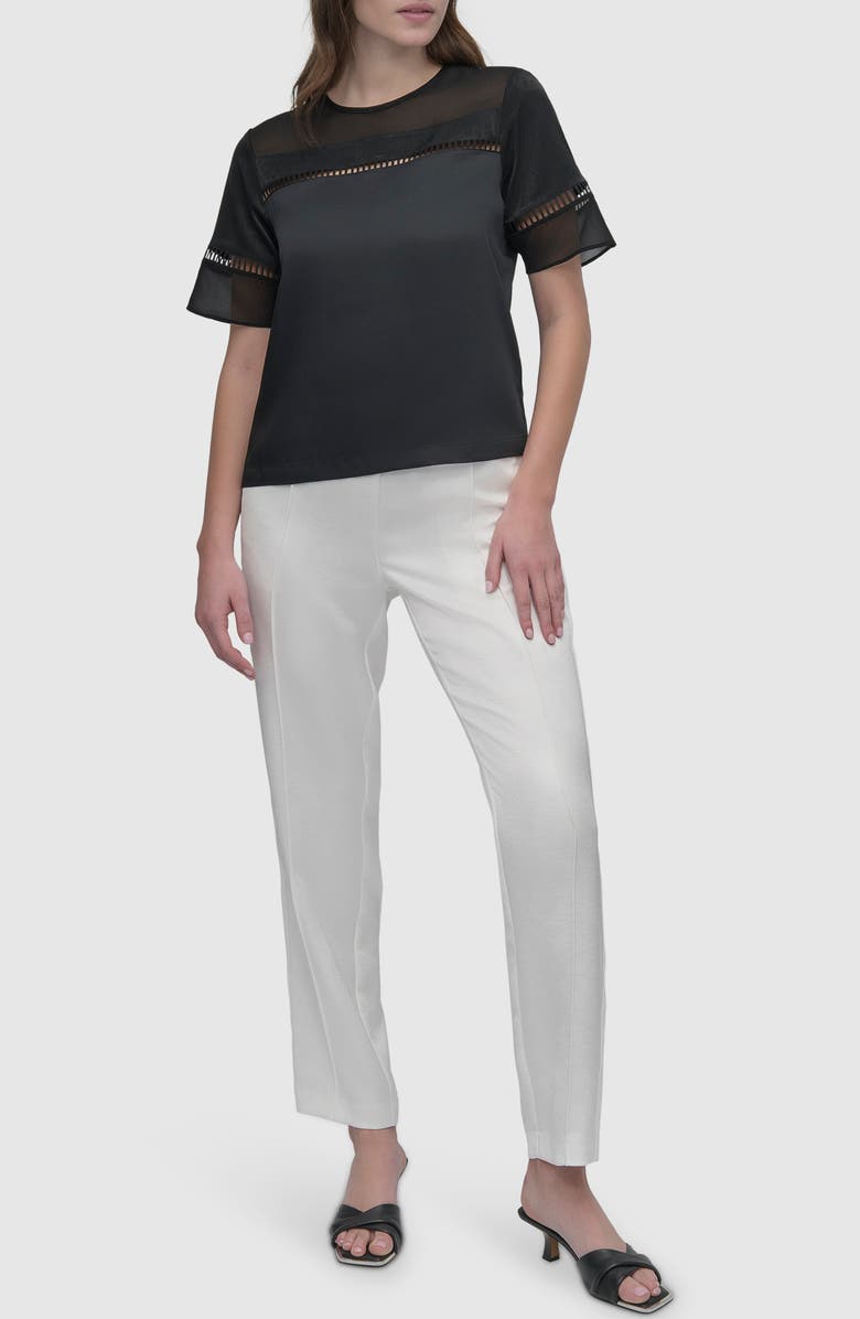 DKNY Ladder Embroidery Short Sleeve Woven Shirt, Alternate, color, Black