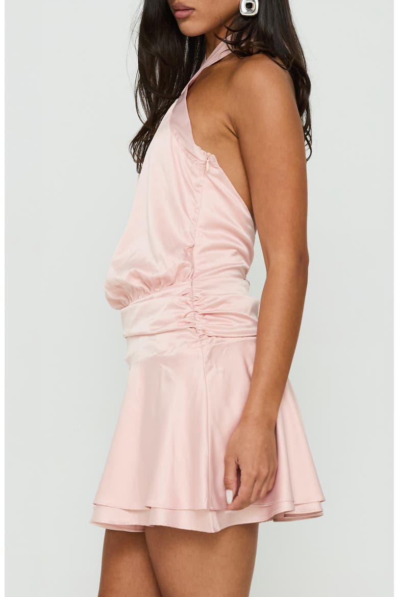 Sparkler Ruched Satin Arrowneck Minidress, Alternate, color, PINK
