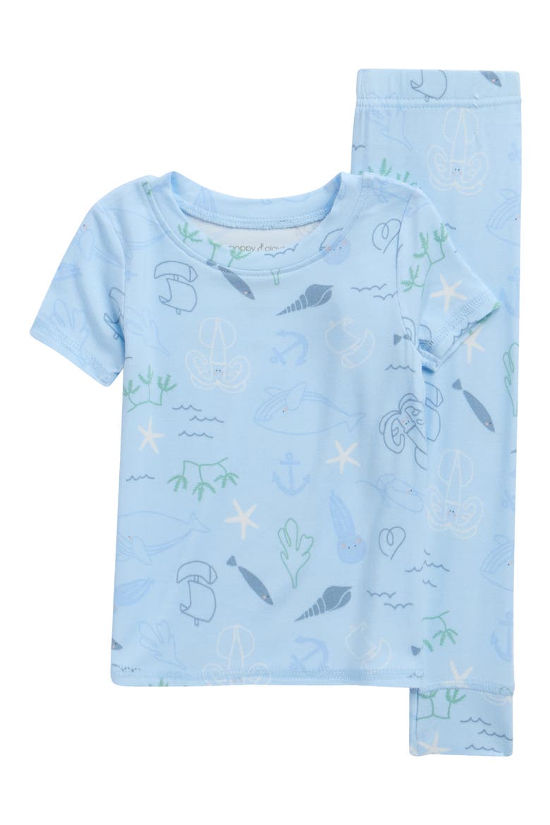 Printed Stretch Viscose Short Sleeve Pajama Set, Main, color, BLUE NAUTICAL PRINT