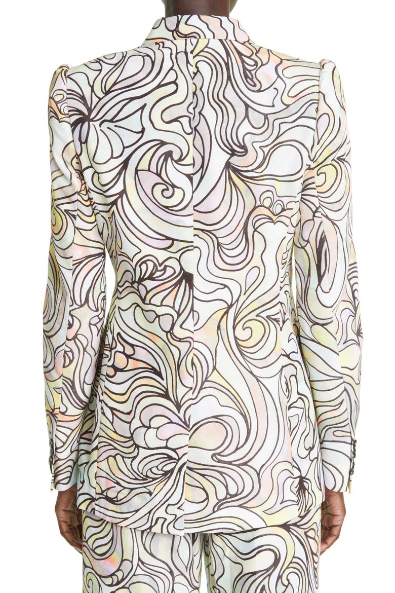 Stained Glass Print Cotton & Silk Double Breasted Blazer, Alternate, color, PEARL 12