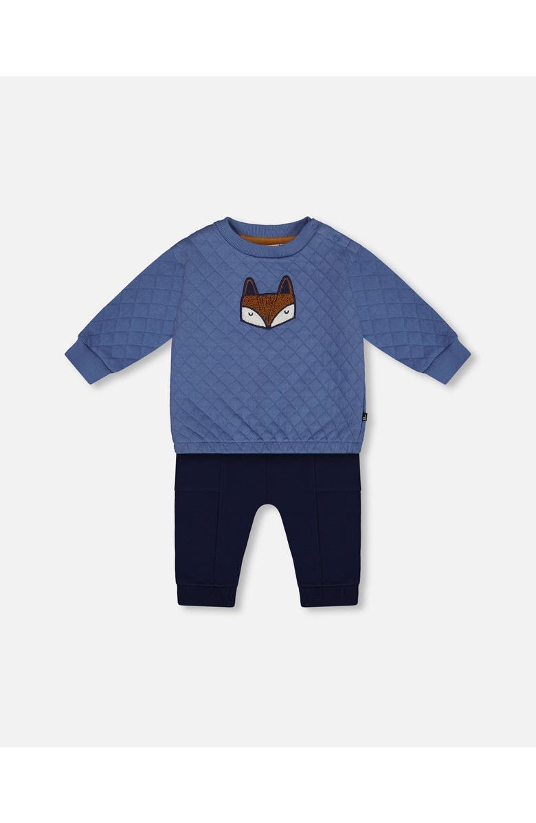 Deux par Deux Baby Boy's Quilted Sweatshirt And Fleece Pant Set Blue, Main, color, 