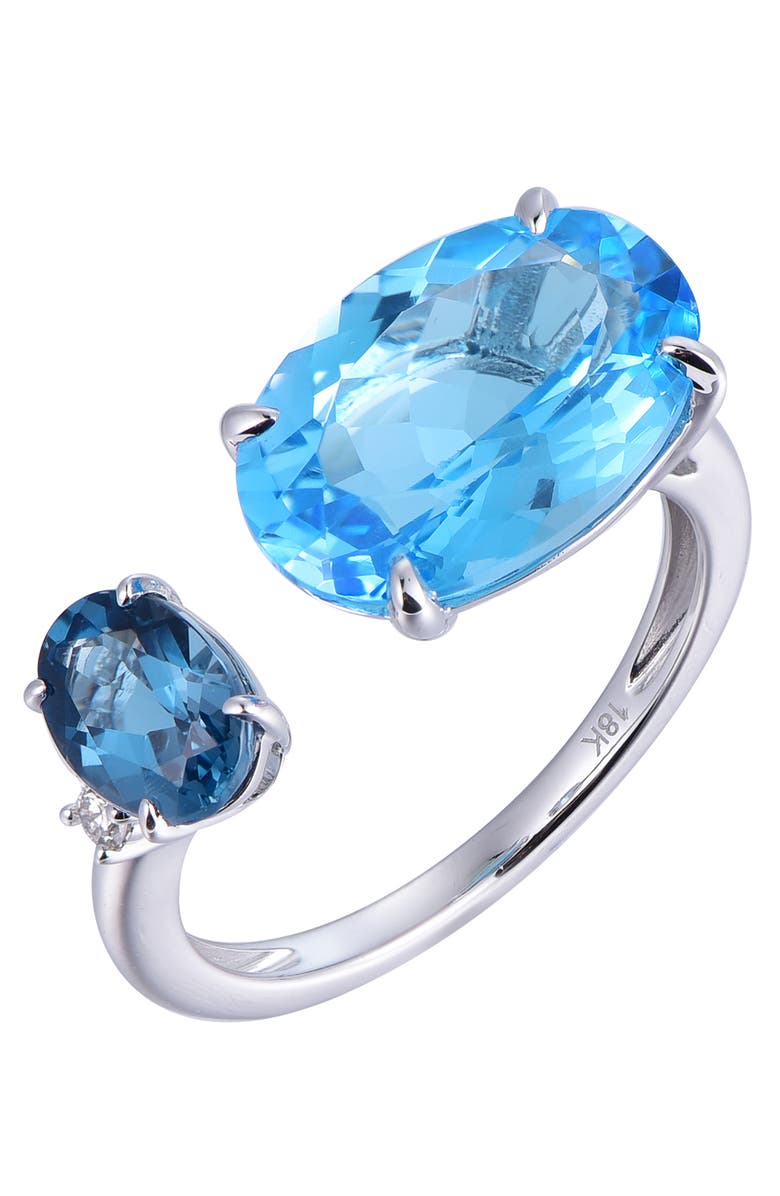 Kahn High Jewelry Swiss Blue & London Blue Topaz Open Ring with Diamonds, Main, color, 