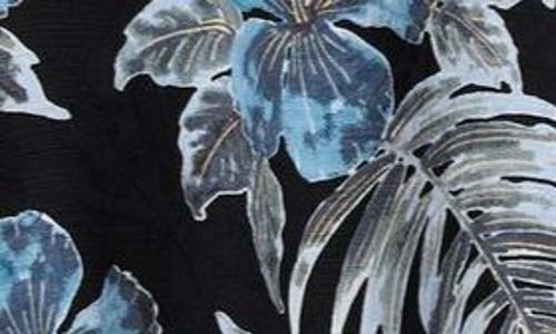 Tommy Bahama Ravello Floral Short Sleeve Silk Button-up Shirt In Matte Black