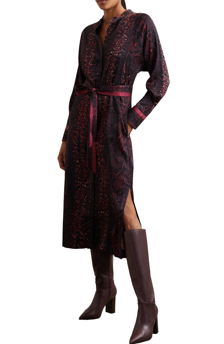 Reiss Daria Print Tie Waist Maxi Dress, Main, color, Burgundy/ Black