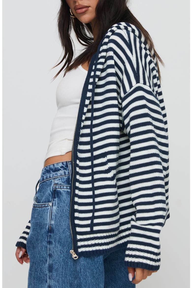 Brienna Oversize Stripe Zip Hoodie, Alternate, color, NAVY