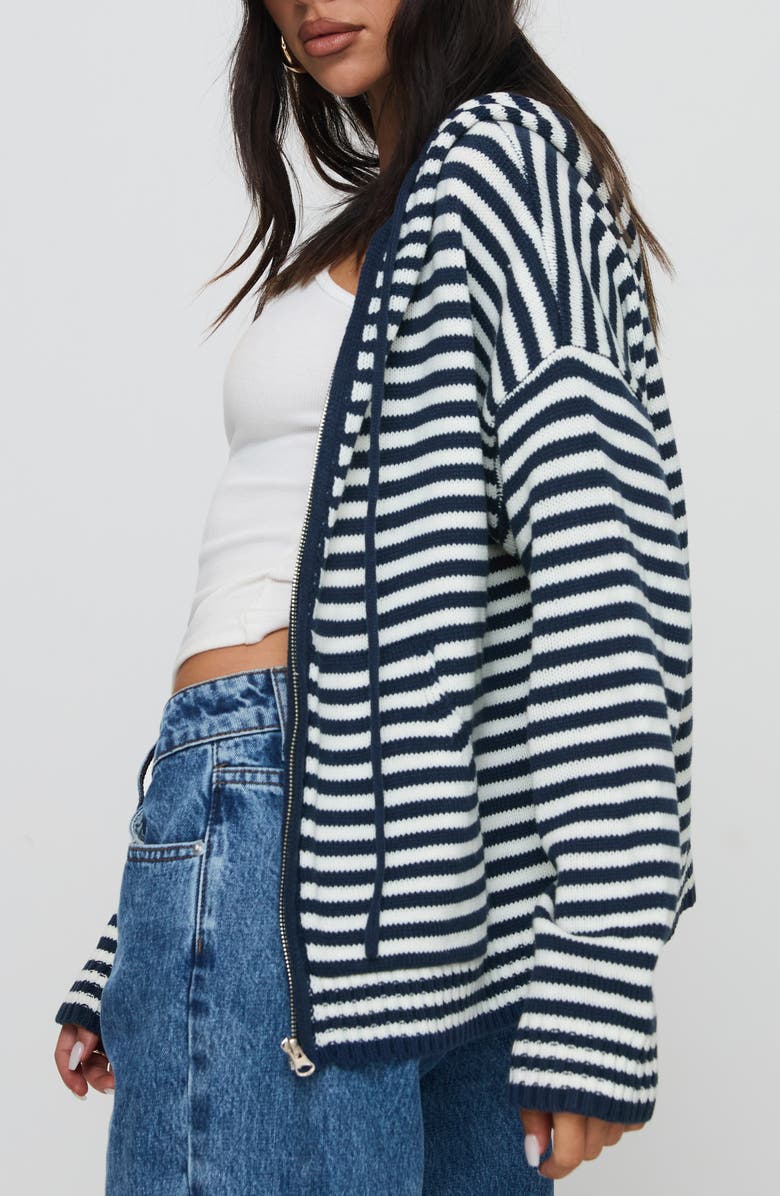 Princess Polly Brienna Oversize Stripe Zip Hoodie, Alternate, color, Navy