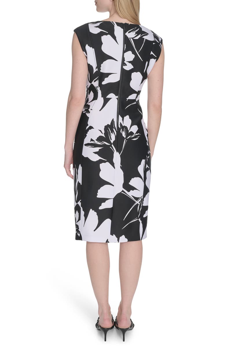 Calvin Klein Floral Print Chain Belt Sheath Dress, Alternate, color, Black/ White