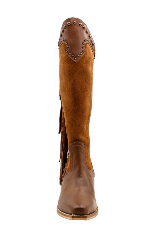 Volatile Palomino Fringe Knee High Western Boot In Brown