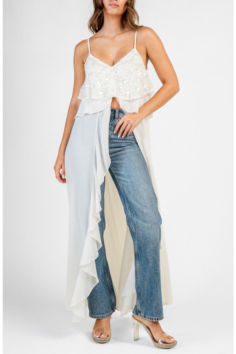 Sequined Chiffon Ruffle Duster, Alternate, color, IVORY