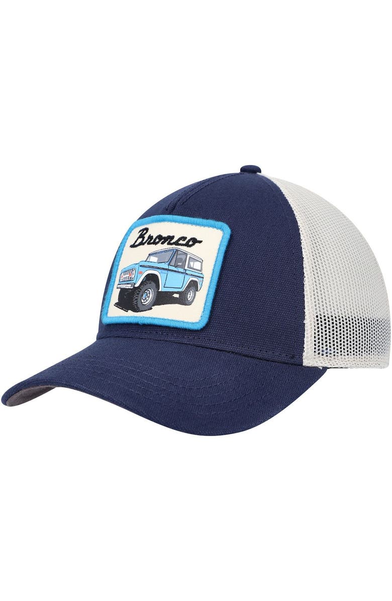 American Needle Men's American Needle Navy Bronco Valin Trucker Snapback Hat, Main, color, 