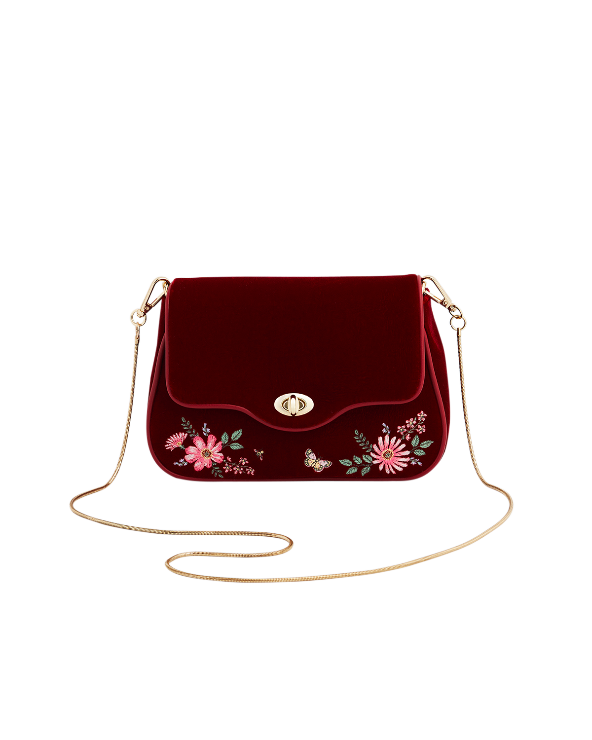 Fable England Mary Floral Embroidered Velvet Clutch, Alternate, color, Dark Red