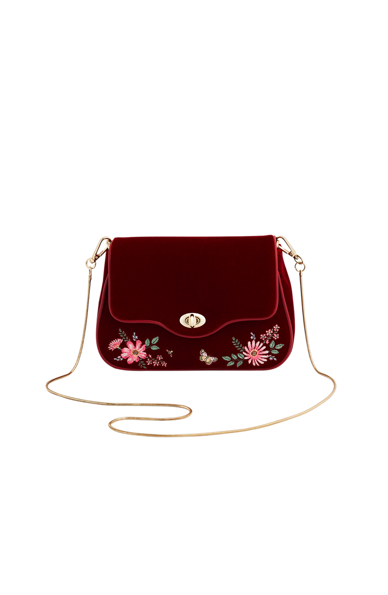 Fable England Mary Floral Embroidered Velvet Clutch, Alternate, color, Dark Red