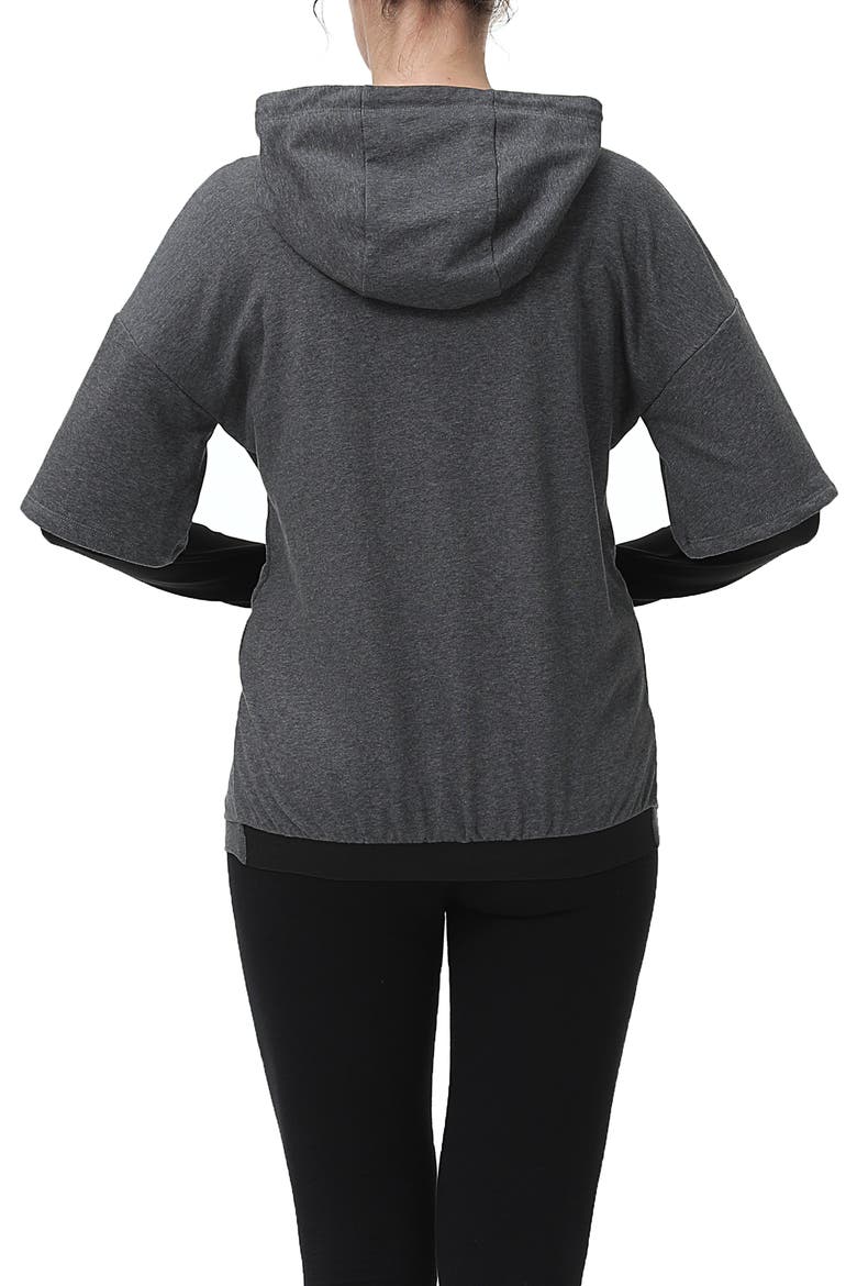 Bobo Layered Sleeve Maternity/Nursing Hoodie, Alternate, color, DARK GREY