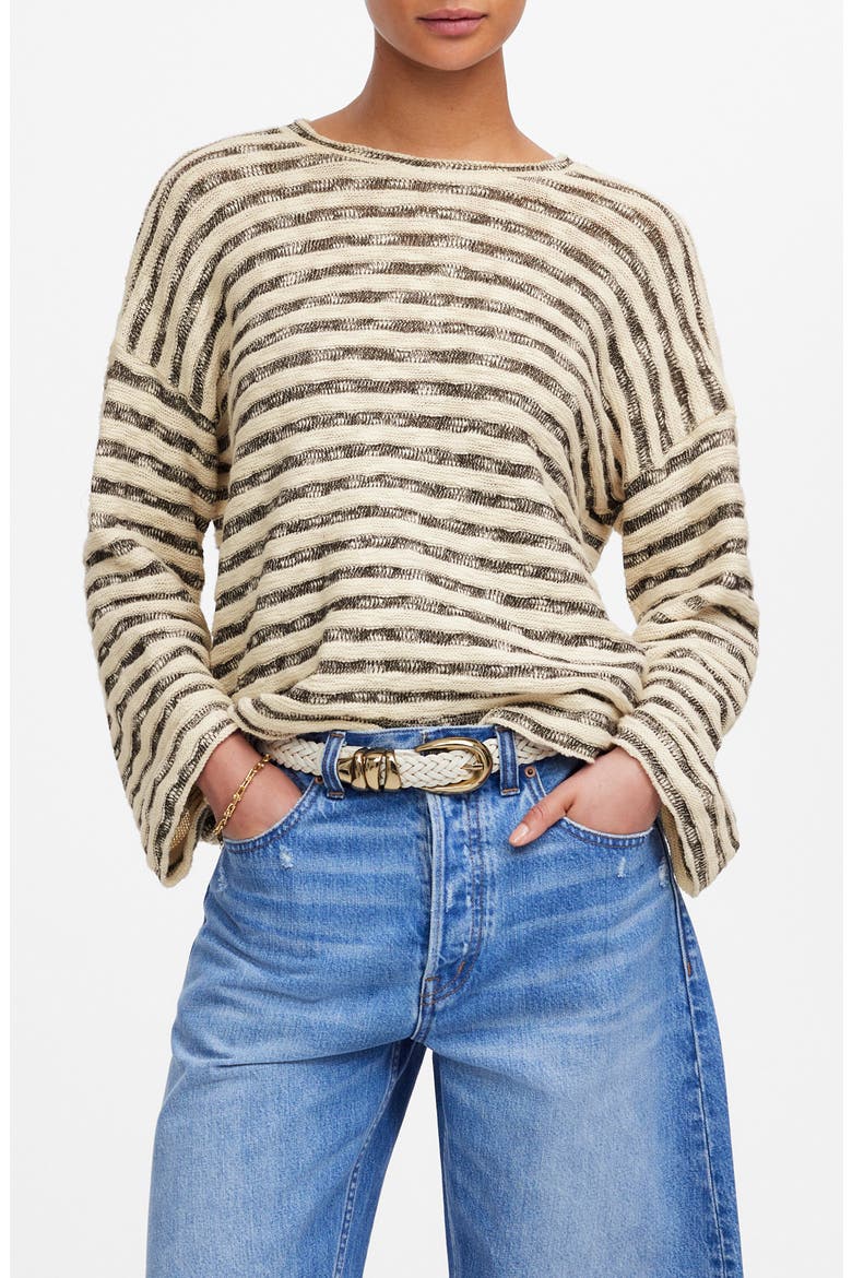 Stripe Crewneck Long Sleeve T-Shirt, Main, color, NATURAL