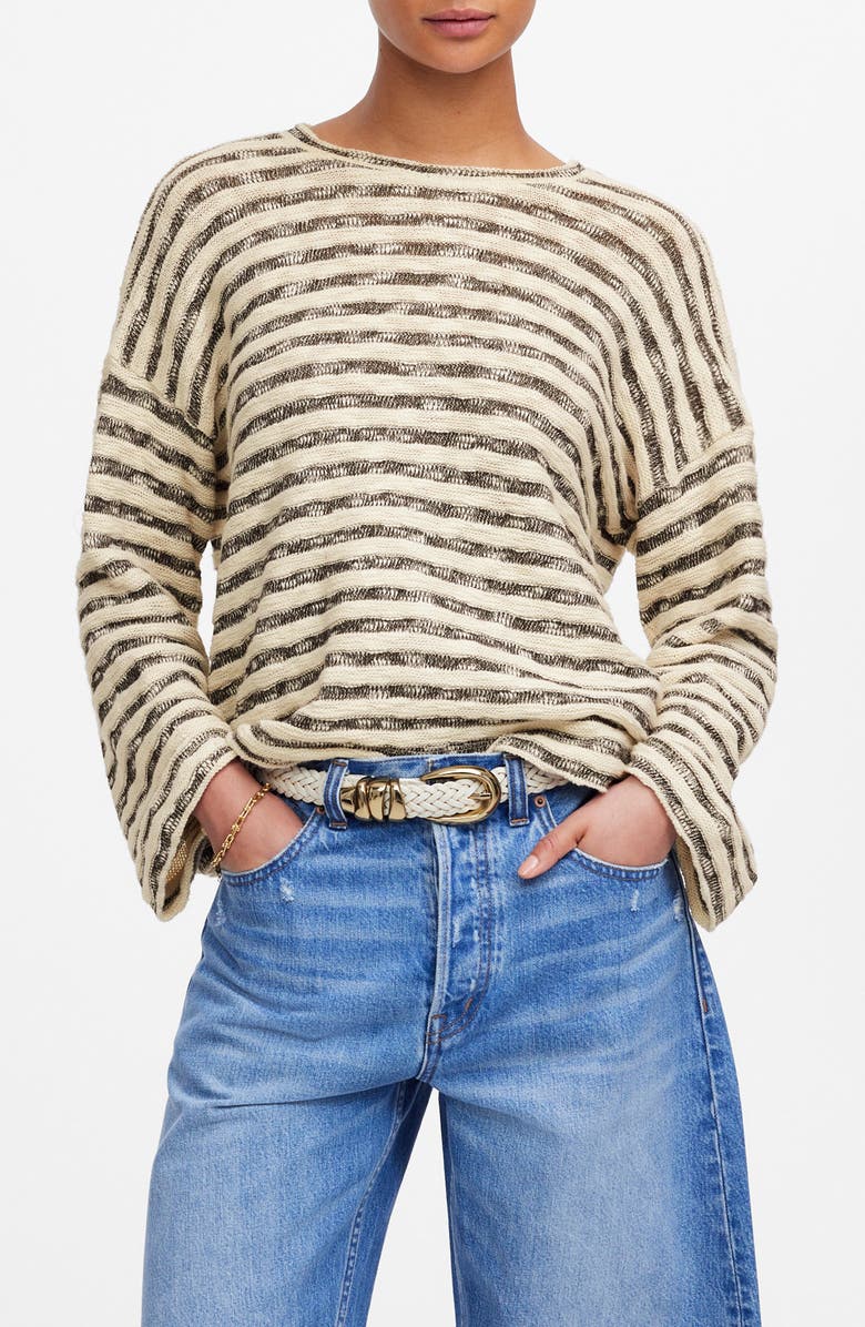 Madewell Stripe Crewneck Long Sleeve T-Shirt, Main, color, Natural