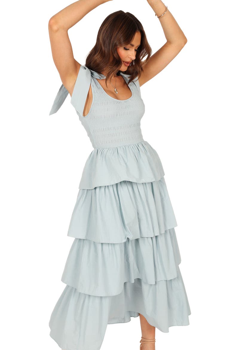 Raphael Tiered Ruffle Cotton Midi Sundress, Alternate, color, BLUE