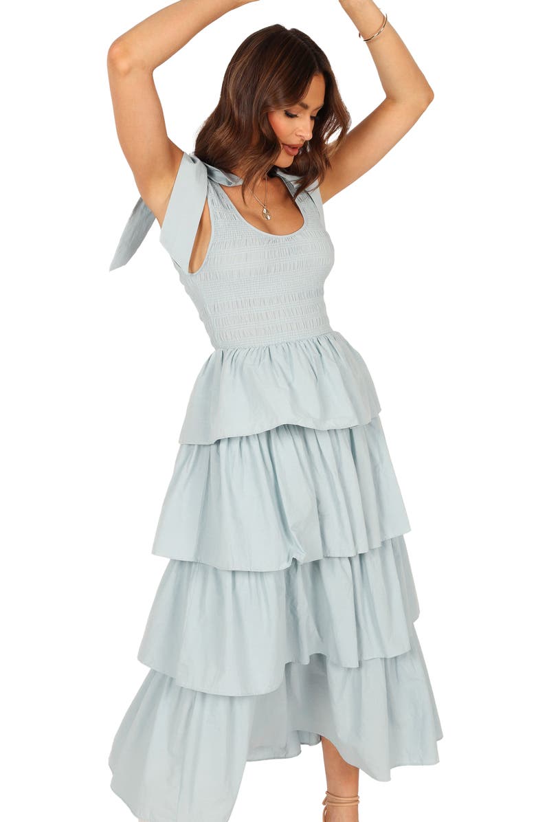 Petal & Pup Raphael Tiered Ruffle Cotton Midi Sundress, Alternate, color, Blue