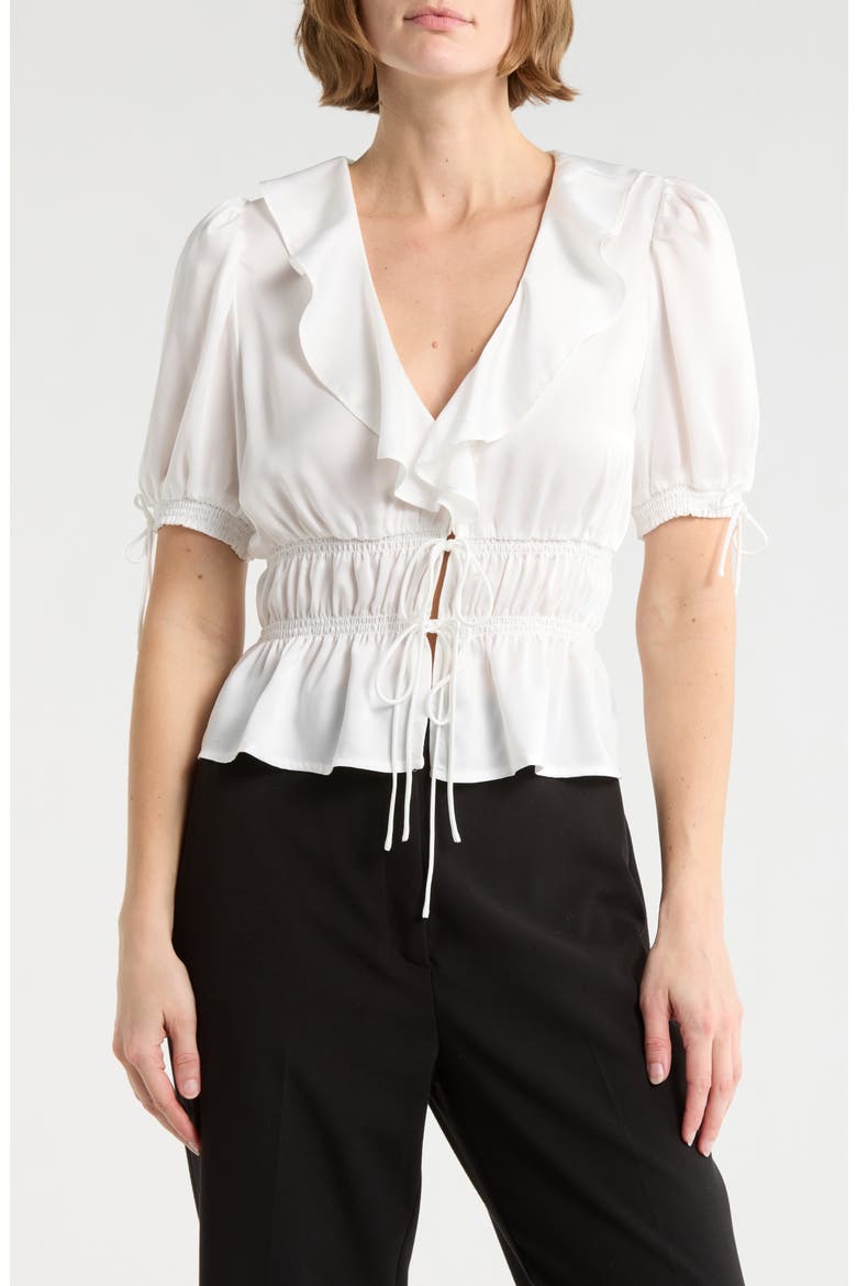 Ruffle Tie Front Top, Main, color, IVORY