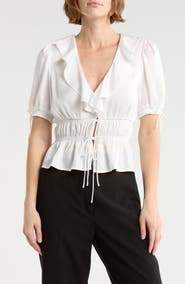WAYF Ruffle Tie Front Top