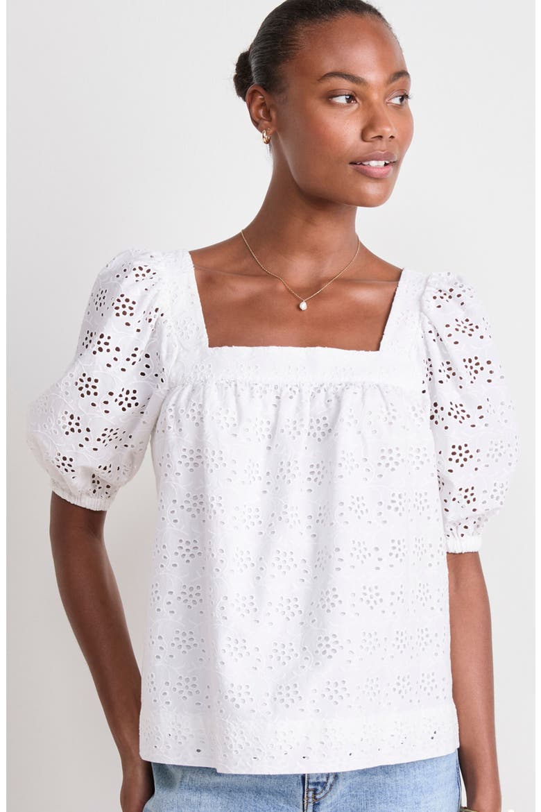 Puff Sleeve Cotton Eyelet Top, Alternate, color, WHITE CAP