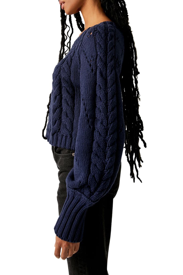 Sandre Cable Stitch Pullover Sweater, Alternate, color, NAVY