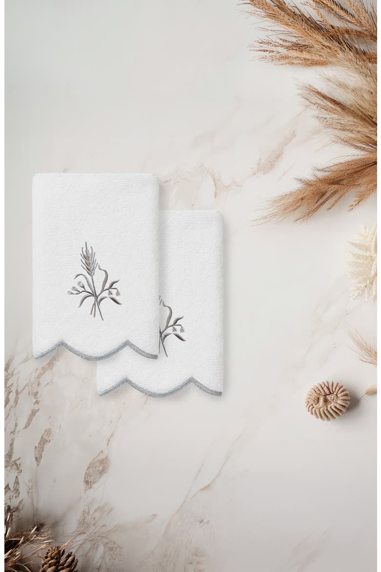 2-Piece Whitney Embroidered Turkish Cotton Fingertip Towel Set, Alternate, color, WHITE/ GRAY