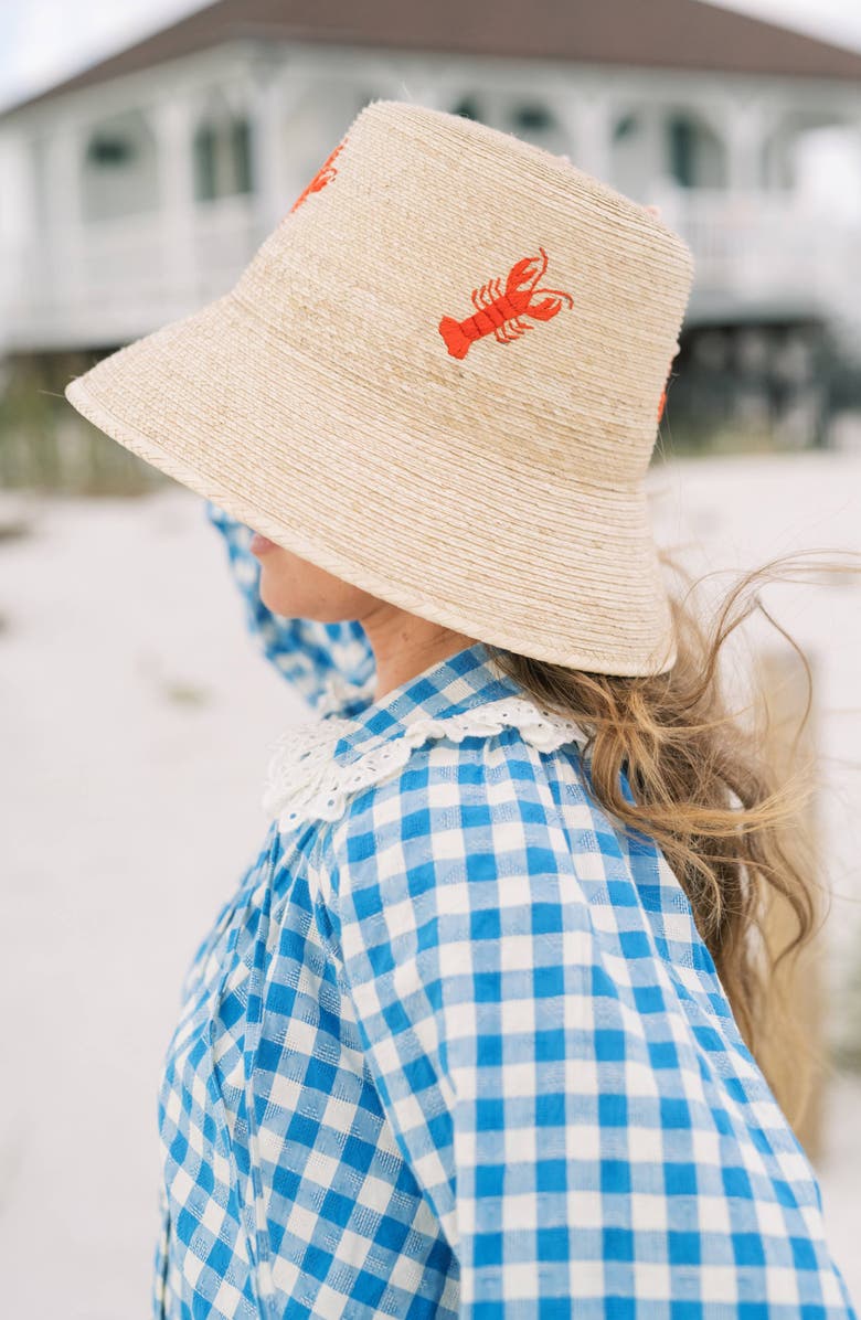 Sunshine Tienda Lobster Embroidered UPF 50+ Bucket Hat, Alternate, color, Red