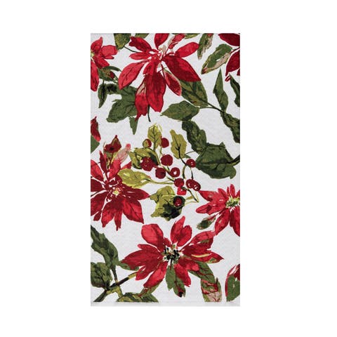 Poinsettia Berries Floral Christmas Dishtowel