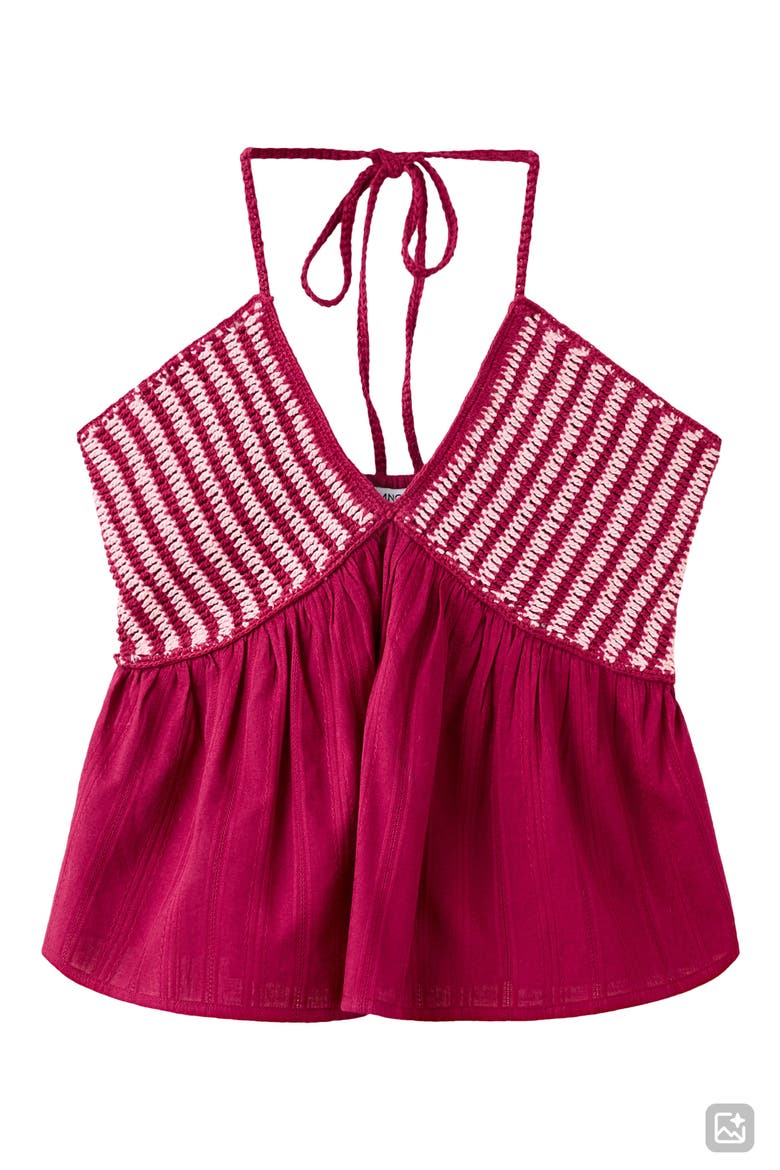 Mixed Media Cotton Crochet Halter Top, Main, color, MAROON