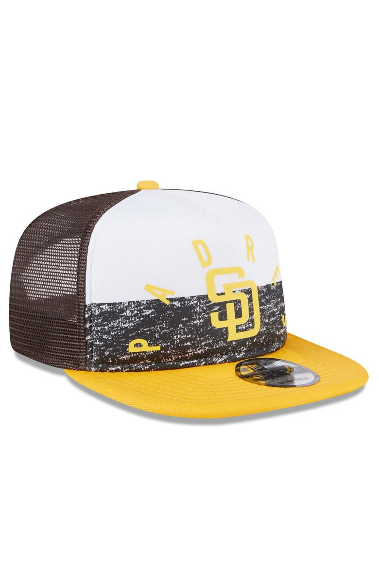 New Era Men's New Era White/Gold San Diego Padres Team Foam Front A-Frame Trucker 9FIFTY Snapback Hat, Alternate, color, White