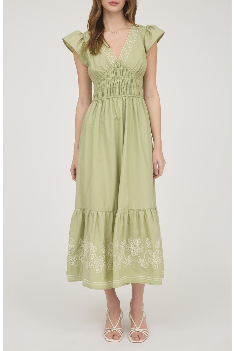 Ruffle Sleeve Midi Dress, Main, color, OLIVE
