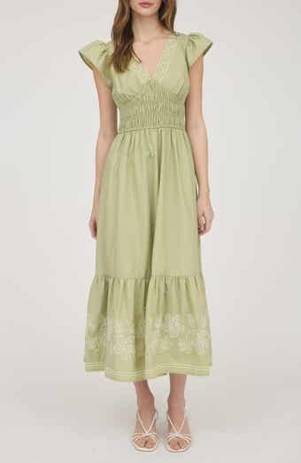 AUGUST SKY Ruffle Sleeve Midi Dress