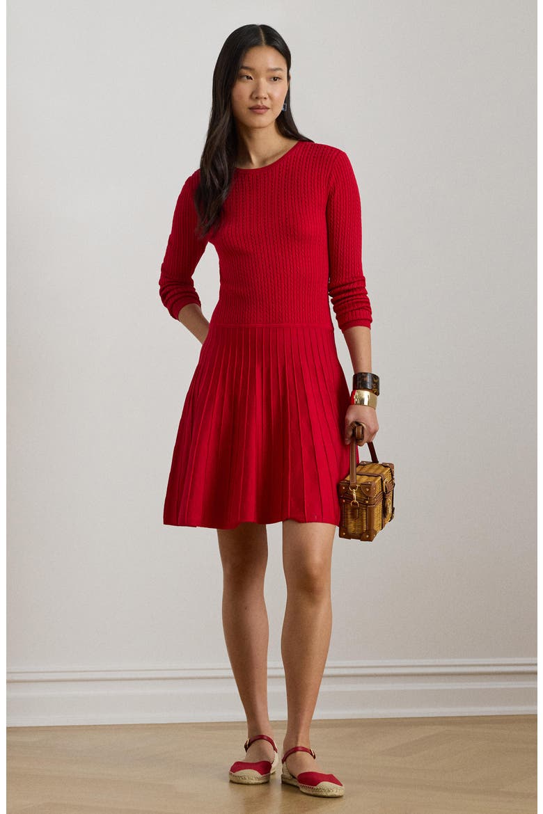 Cable Long Sleeve Sweater Dress, Alternate, color, CRUISE RED