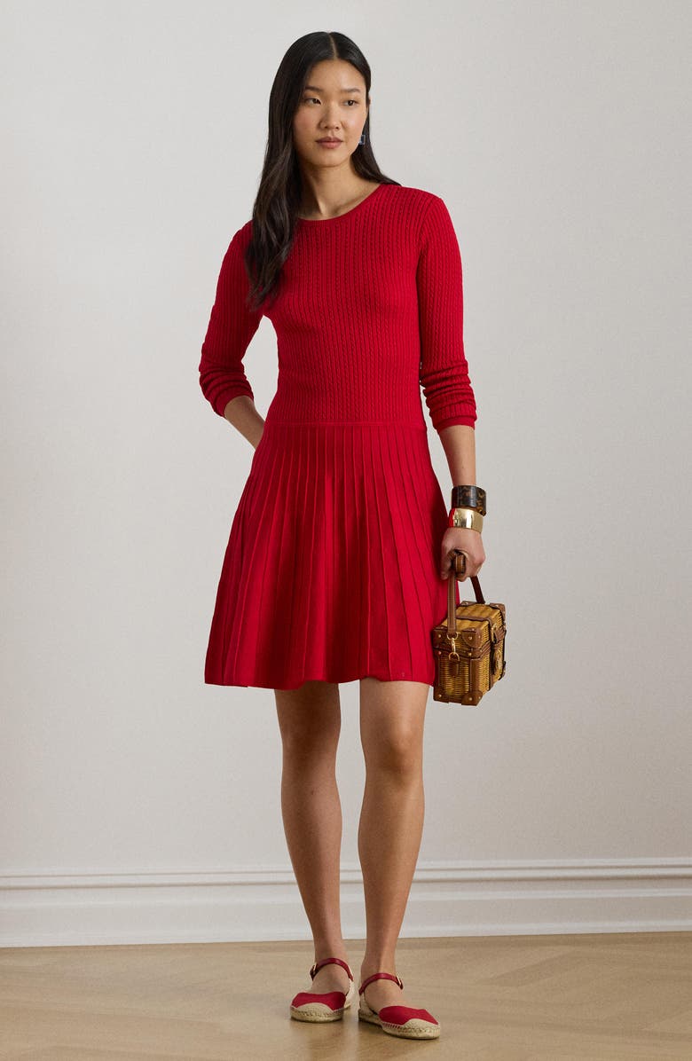 Lauren Ralph Lauren Cable Long Sleeve Sweater Dress, Alternate, color, Cruise Red