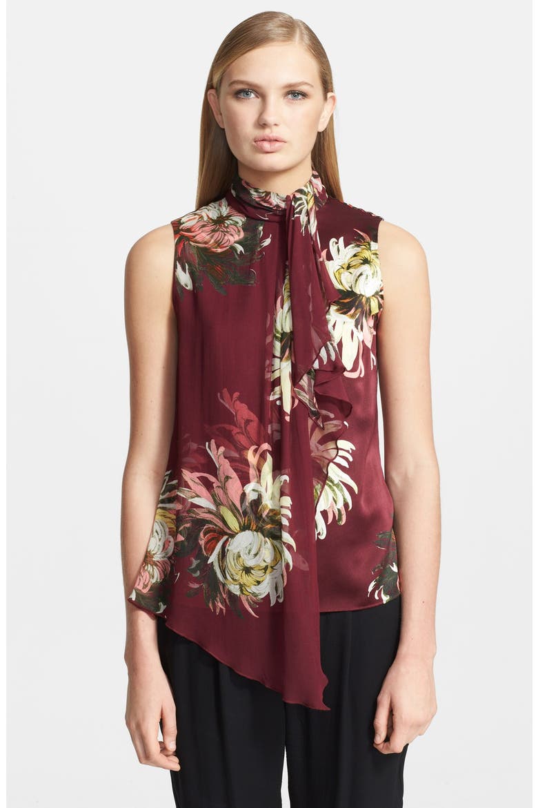 'Pergamum Print' Draped Satin Top, Main, color, BURGUNDY MULTI