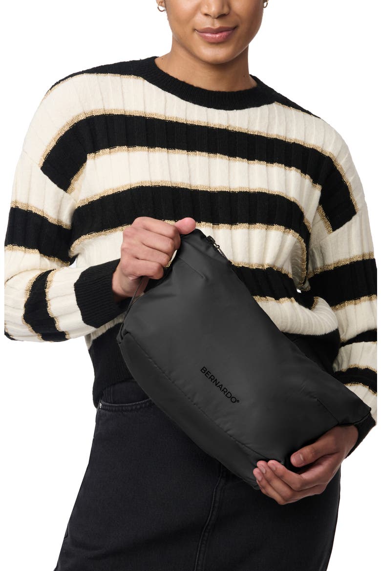 Water Resistant Tie Belt Packable Raincoat, Alternate, color, BLACK