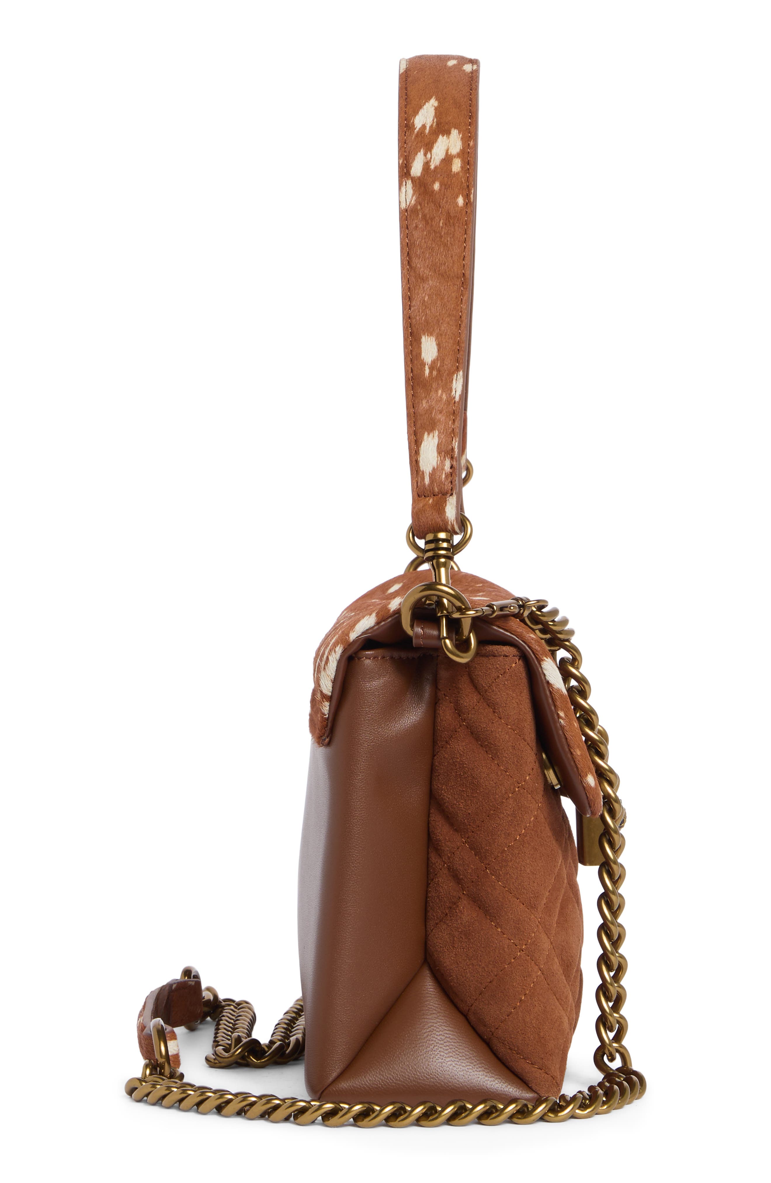 Fulham Leather & Genuine Calf Hair Shoulder Bag, Alternate, color, OPEN BROWN
