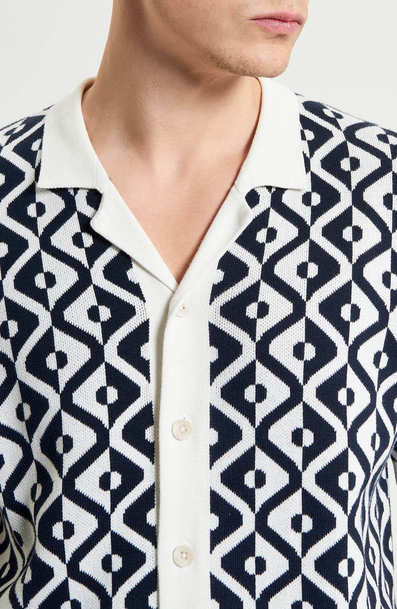 Ben Sherman Tile Jacquard Resort Knit Camp Shirt, Alternate, color, 